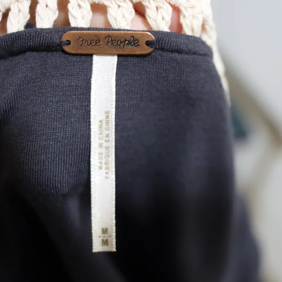 Free People Navy Blue Crochet Trim Zip Front Cropped Bomber Jacket Medium - Picture 14 of 16